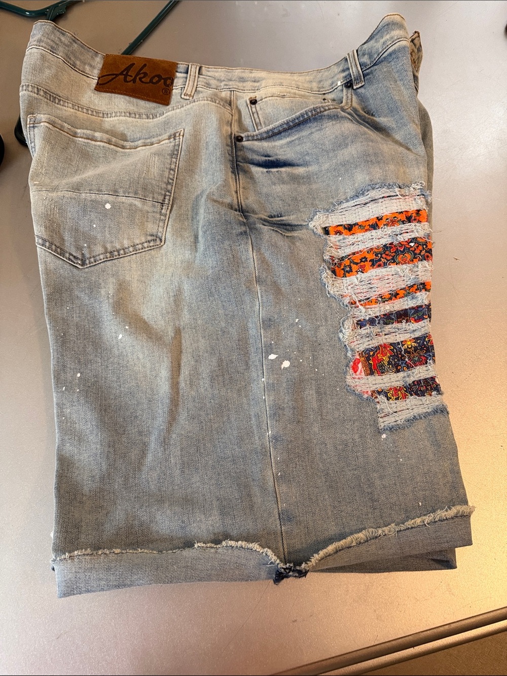Akoo Light Blue Denim Skirt with Multicolor Floral Patch